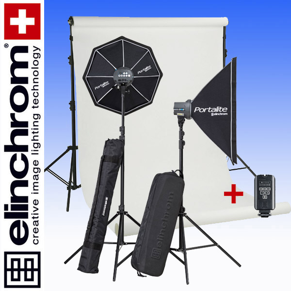 Elinchrom D-LITE RX ONE/ONE Fotostudio Start-Set (100/100Ws) mit Hintergrundsystem