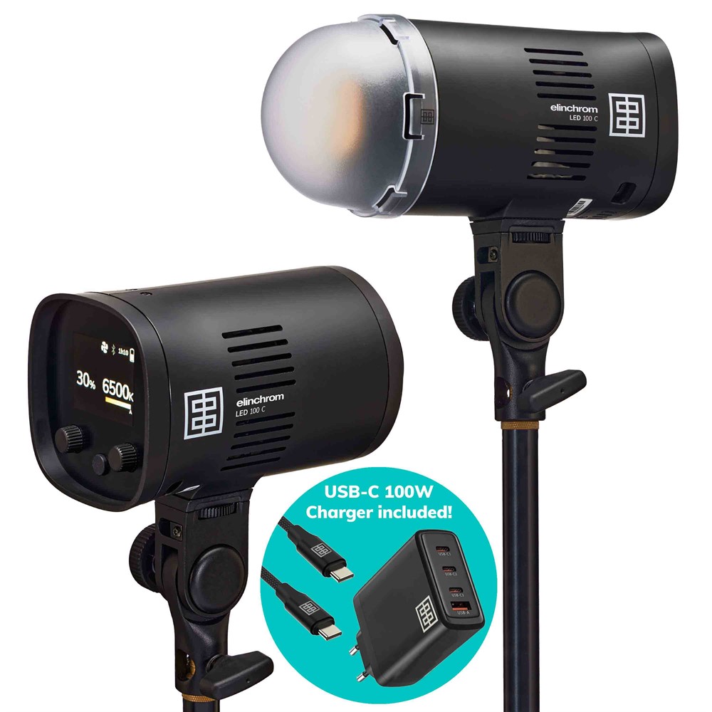 Elinchrom LED 100 C LED Light DUAL Kit + 2x 100W USB-C Schnellladegerät 